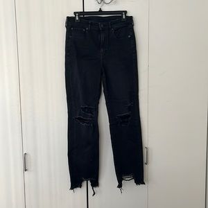 American Eagle Black Washed Slim Straight Crop Super Stretch Jean